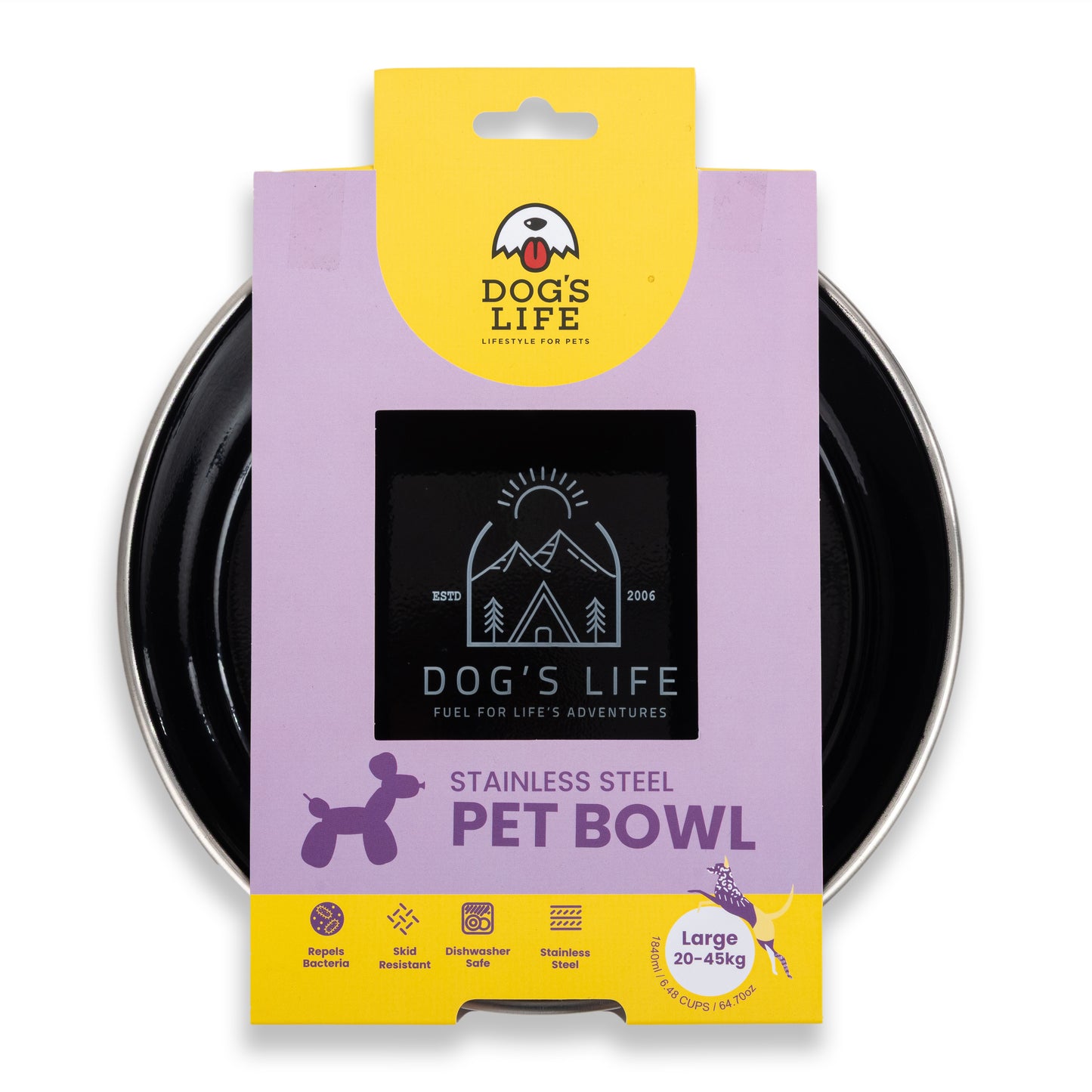 Dogs Life Fuel For Adventure Stainless Steel Bowls - Black