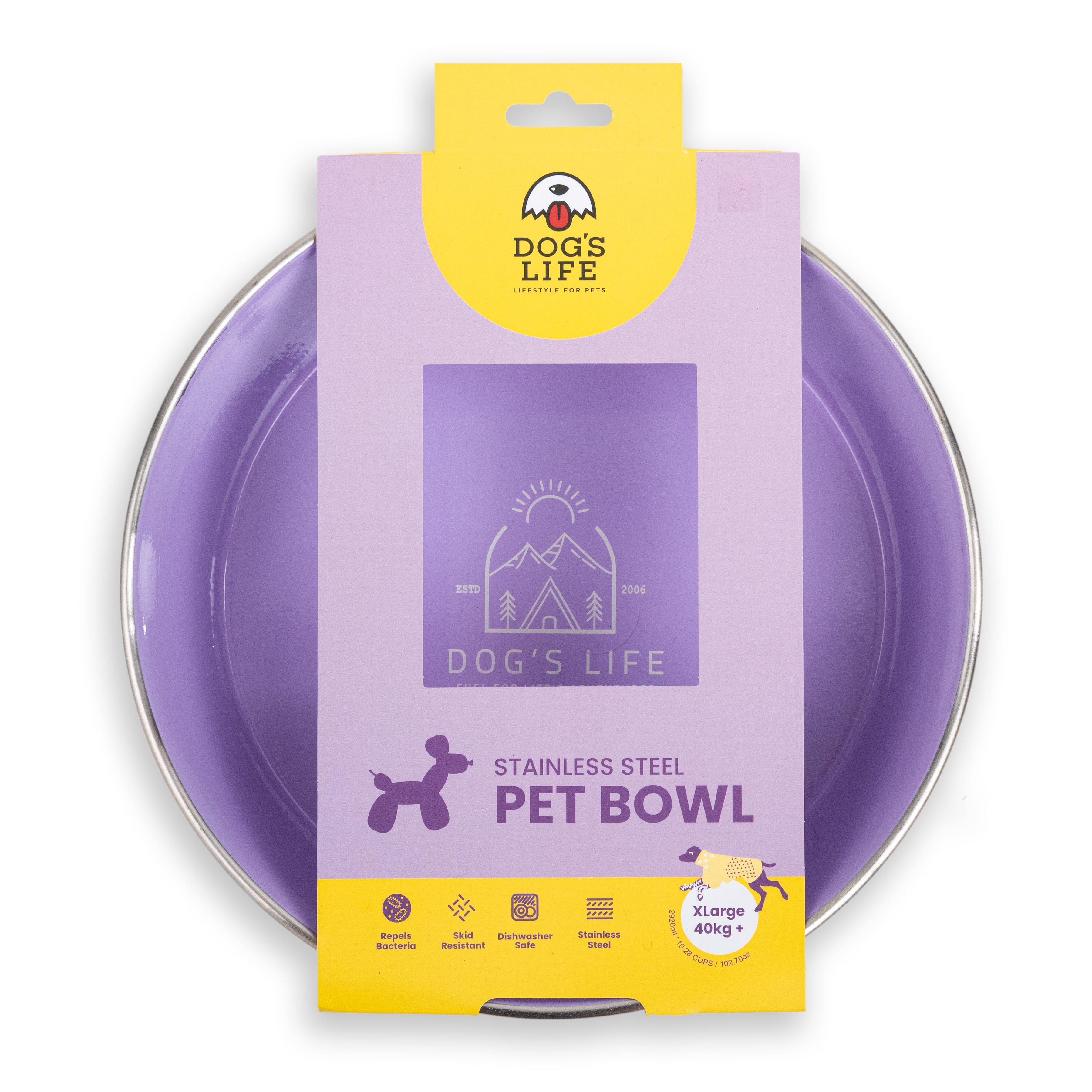 Dogs Life Fuel For Adventure Stainless Steel Bowls - Lilac