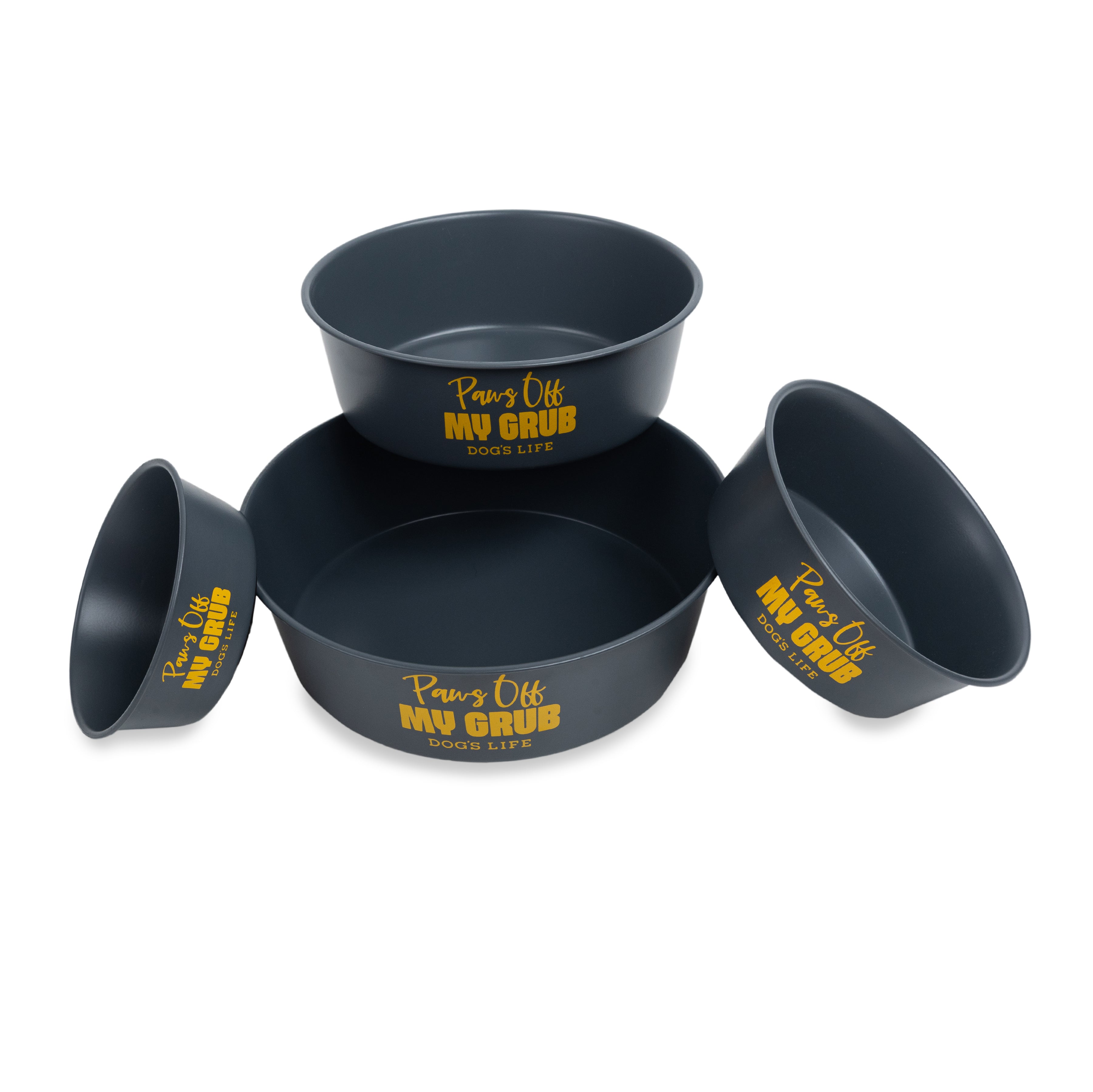 Dog's Life Paws Off My Grub Stainless Steel Bowls - Grey