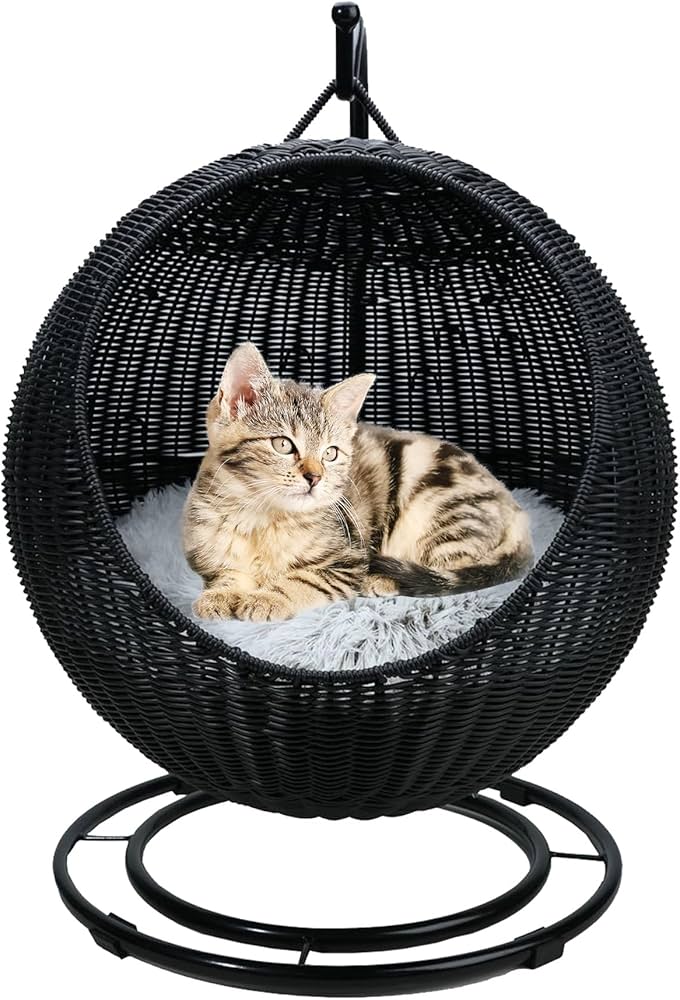 Luxury Swaying Woven Cat Bed - Black & Grey