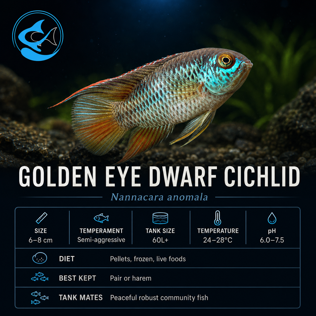 Golden Eye Dwarf Cichlid-30mm (Nannacara Anomala)