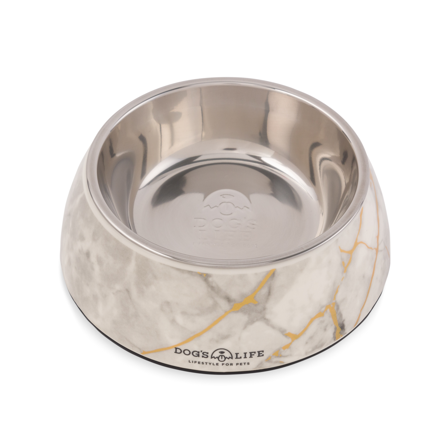Dogs LIfe Melamine Stainless Steel Bowl Marble White