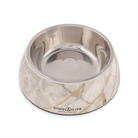 Dogs LIfe Melamine Stainless Steel Bowl Marble White