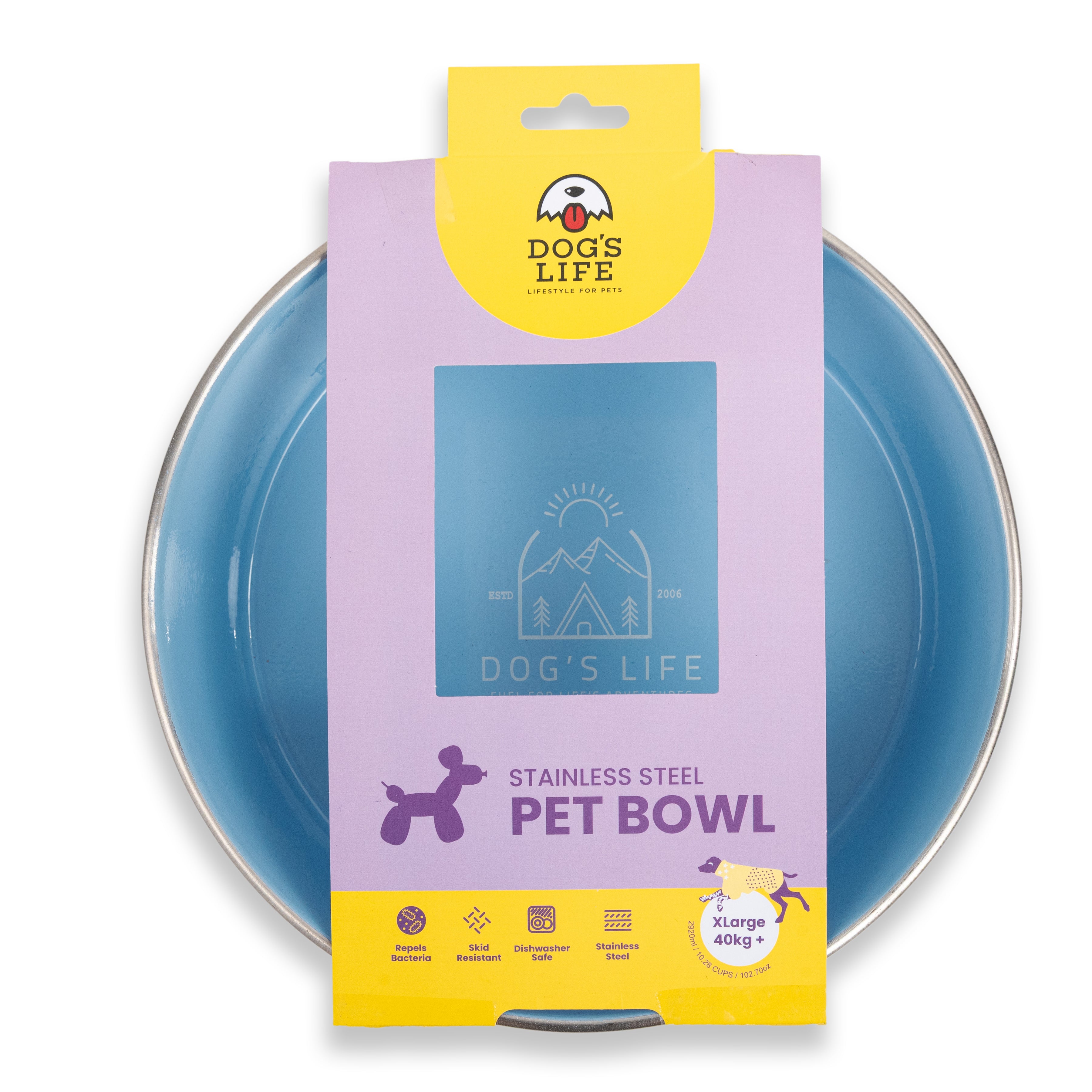 Dogs Life Fuel For Adventure Stainless Steel Bowls - Baby Blue