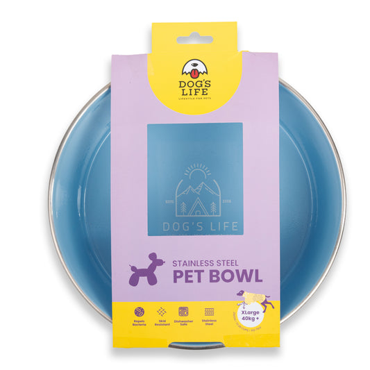 Dogs Life Fuel For Adventure Stainless Steel Bowls - Baby Blue
