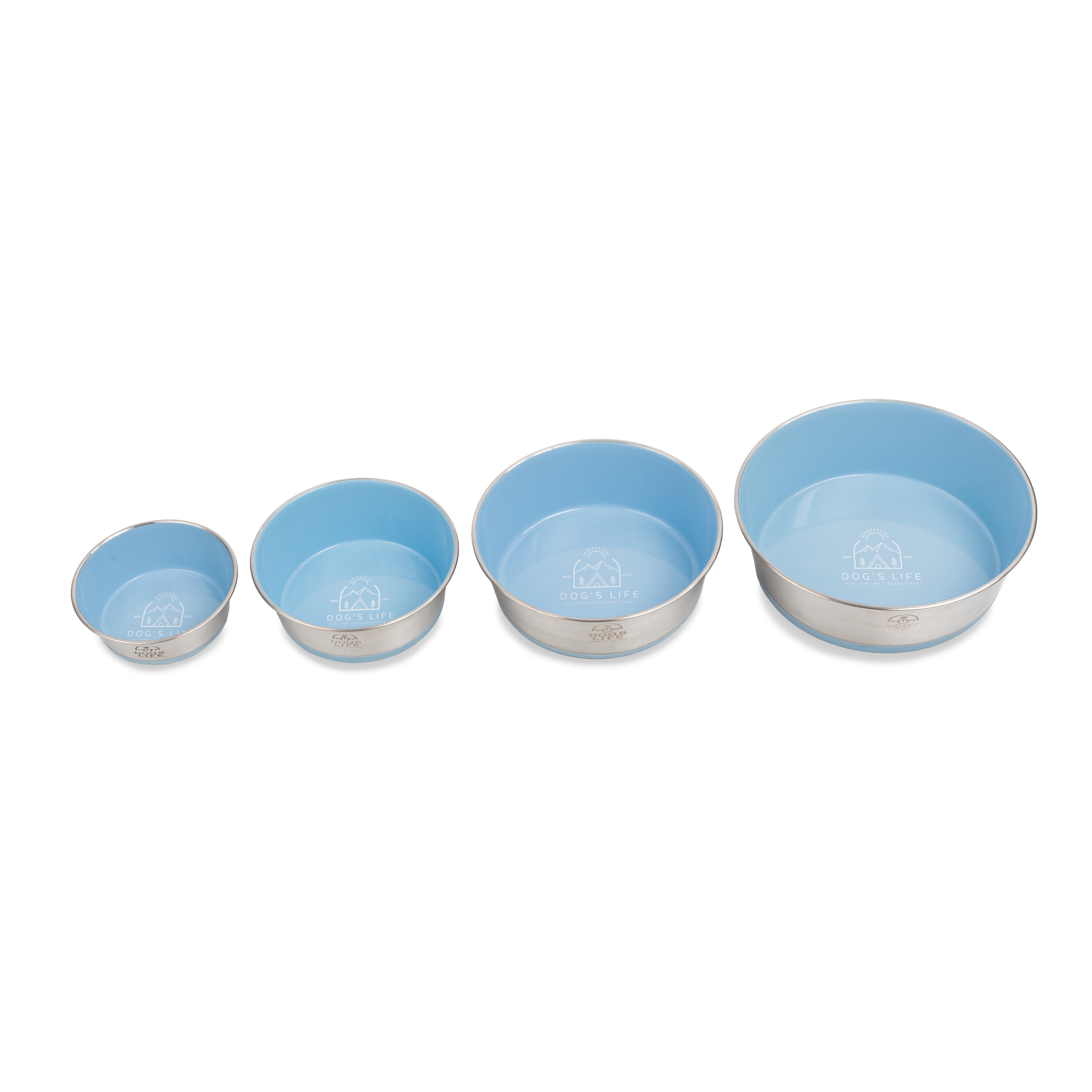 Dogs Life Fuel For Adventure Stainless Steel Bowls - Baby Blue