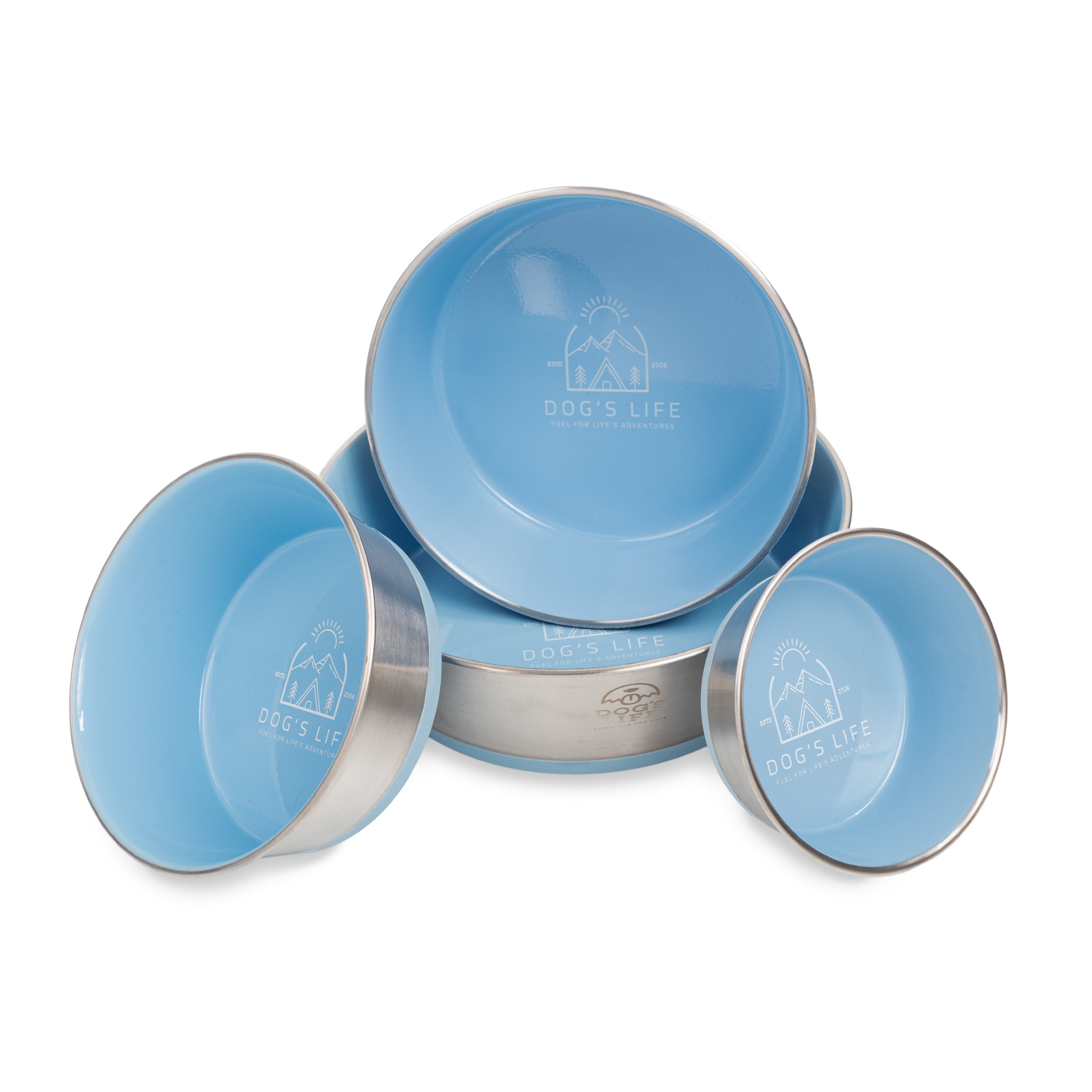Dogs Life Fuel For Adventure Stainless Steel Bowls - Baby Blue