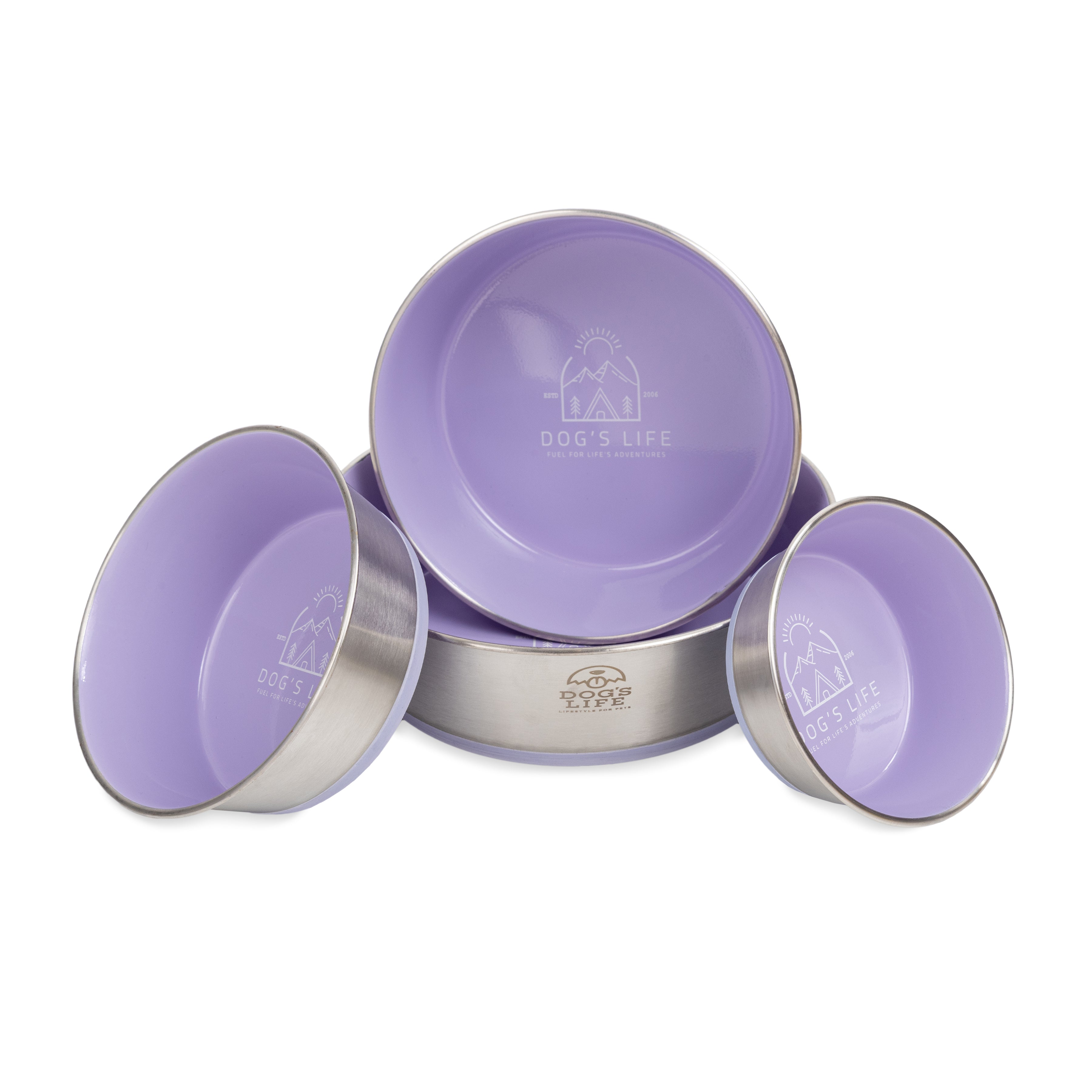 Dogs Life Fuel For Adventure Stainless Steel Bowls - Lilac
