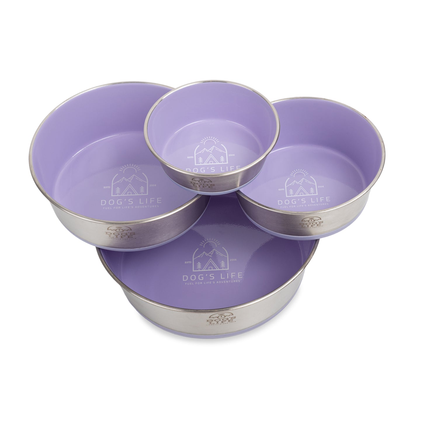 Dogs Life Fuel For Adventure Stainless Steel Bowls - Lilac