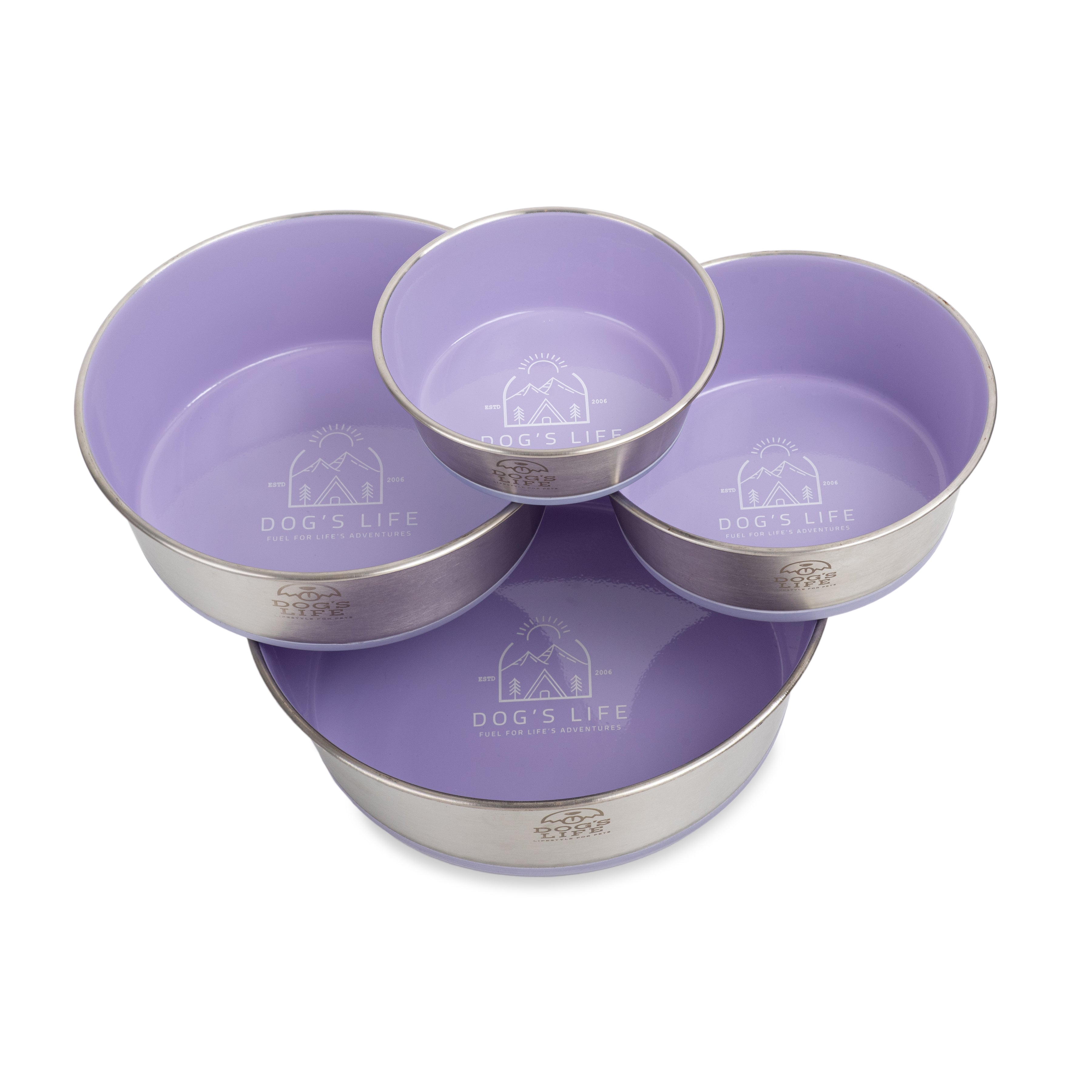 Dogs Life Fuel For Adventure Stainless Steel Bowls - Lilac