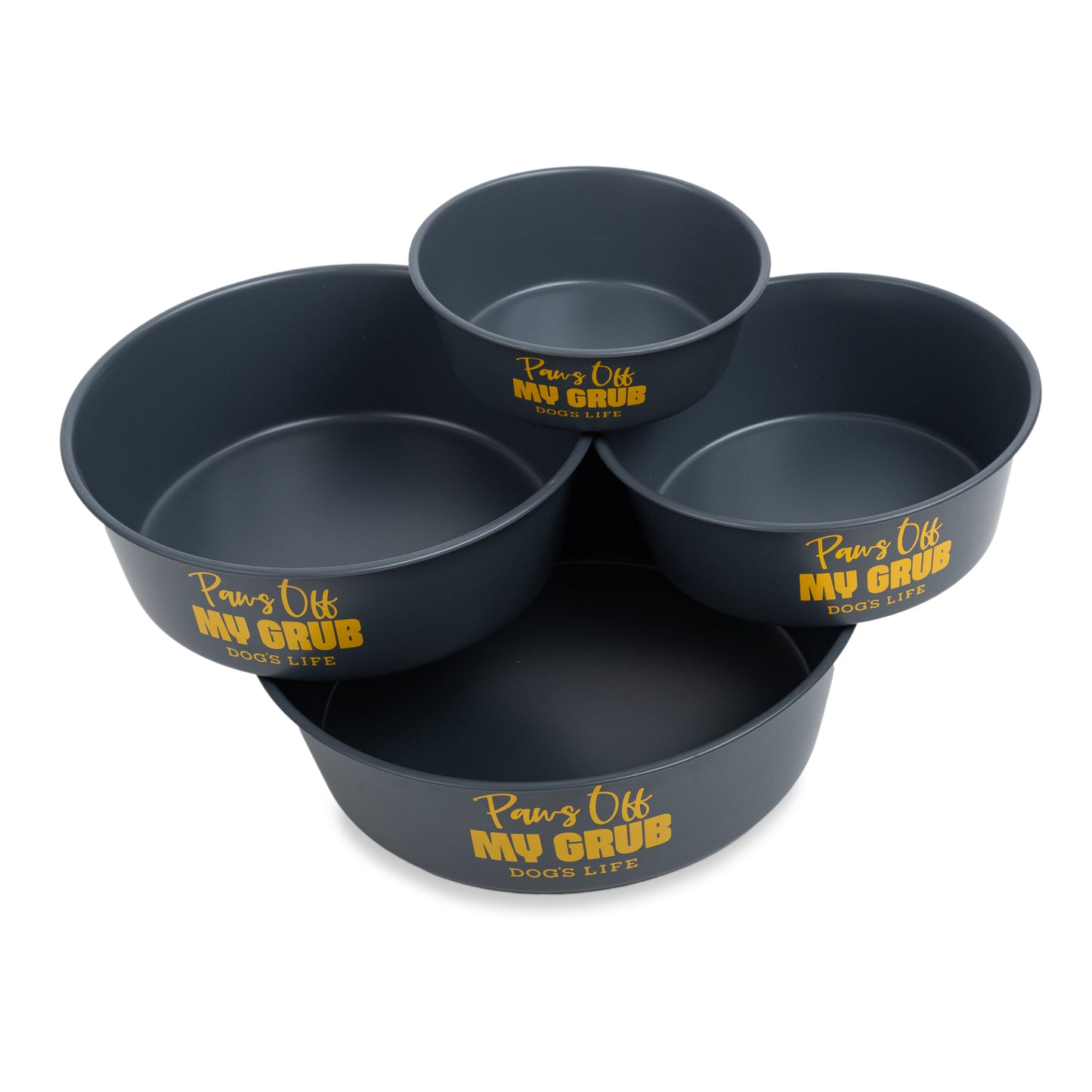 Dog's Life Paws Off My Grub  Stainless Steel Bowls - Grey