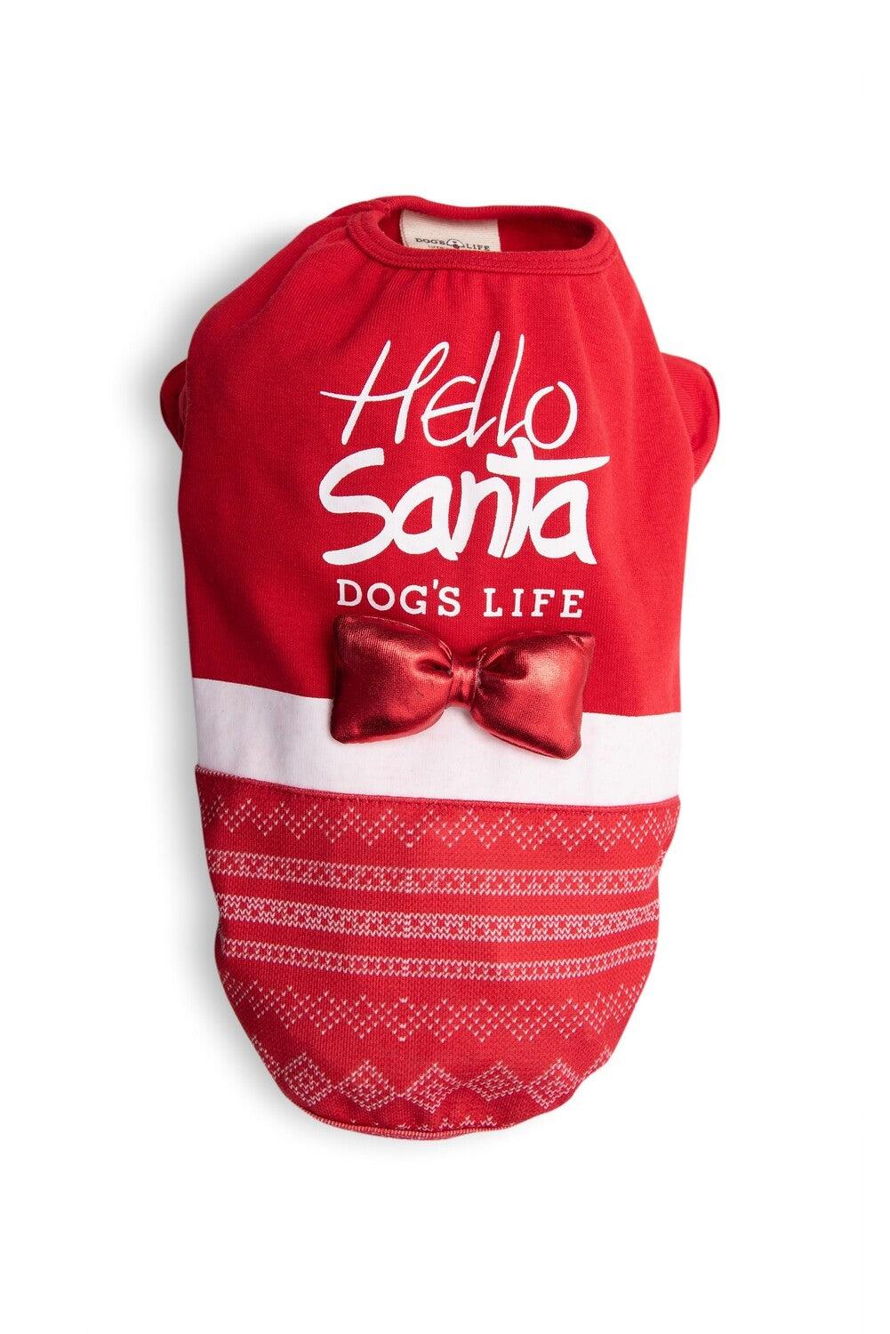 Dog's Life Hello Santa Tee with Bow Red