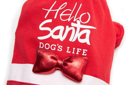 Dog's Life Hello Santa Tee with Bow Red