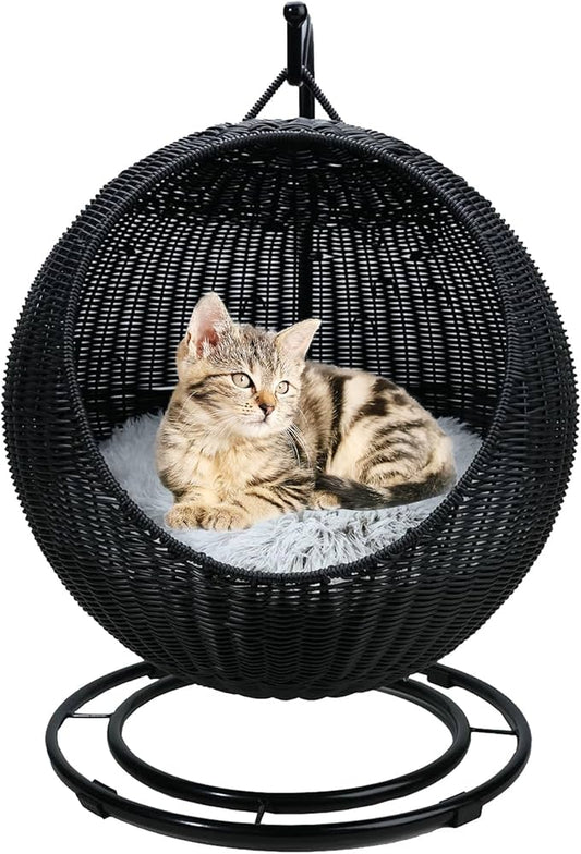 Luxury Swaying Woven Cat Bed - Black & Grey