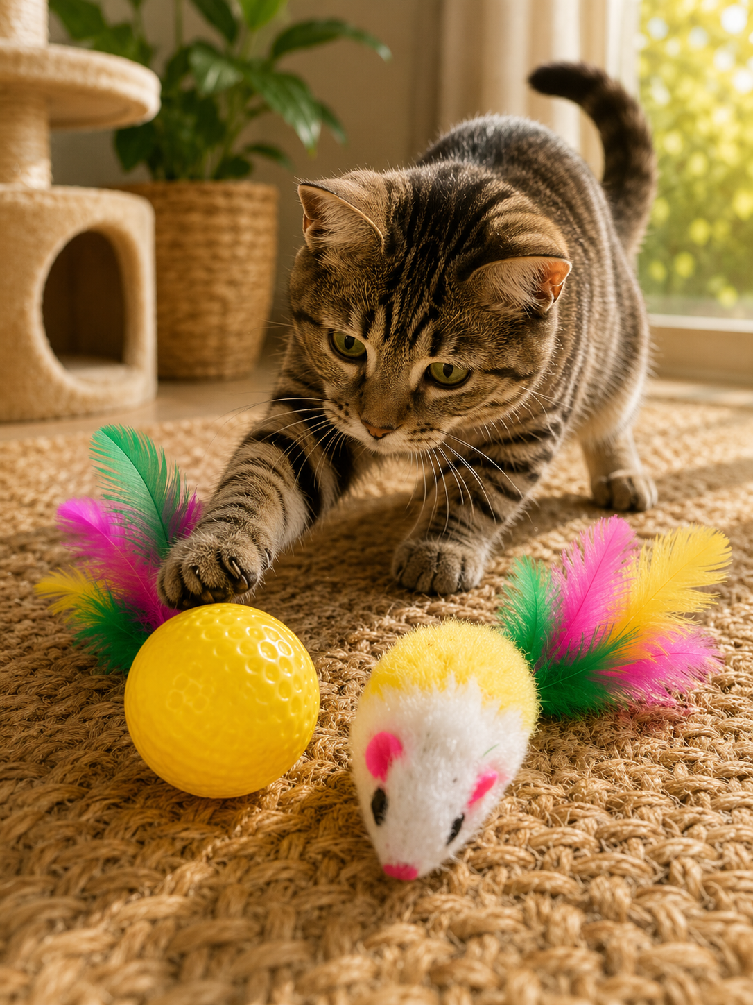 CP Small Cat Toy Yellow Ball/ Yellow Mouse 2pc