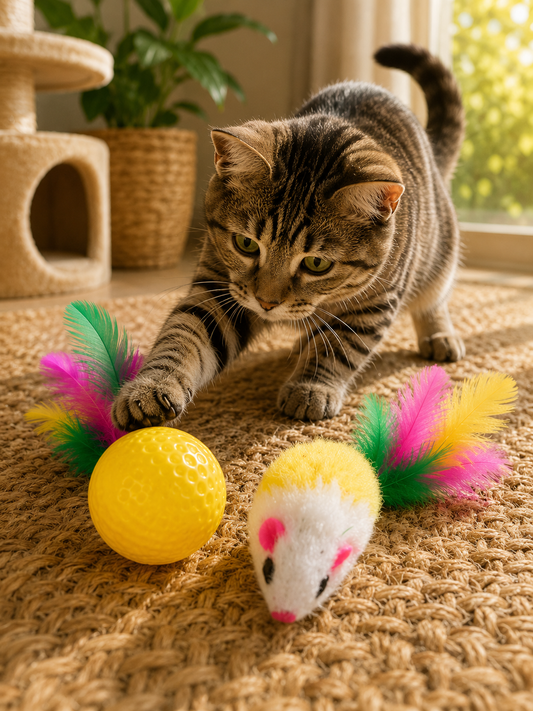 CP Small Cat Toy Yellow Ball/ Yellow Mouse 2pc