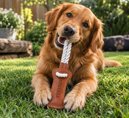 Huntlea Rope Tug Toy With Bone Leather - Small