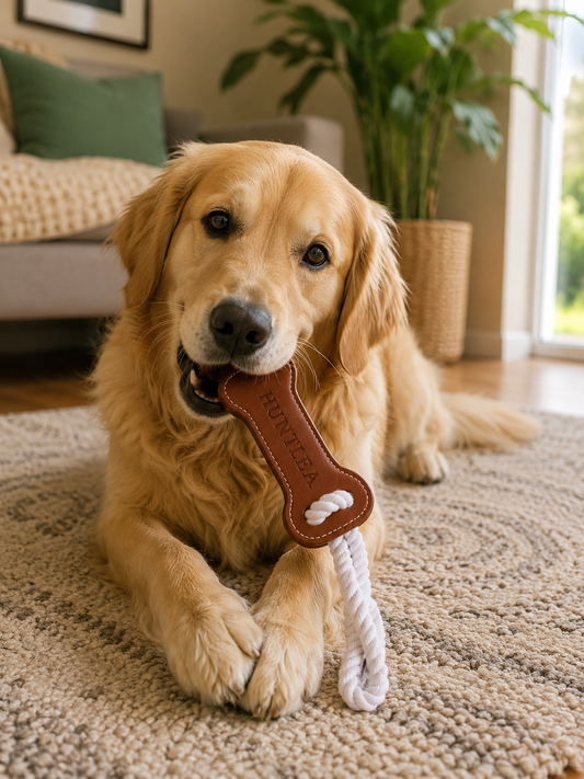 Huntlea Rope Tug With Leather Bone Large