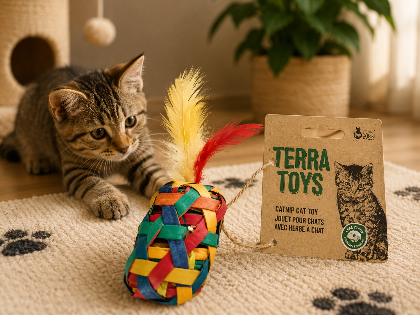 Terra Toy Catnip Cylinder w/Feathers