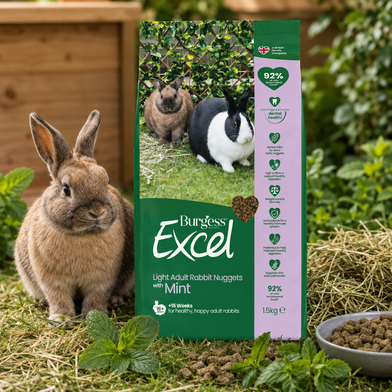Burgess Excel Light Adult Rabbit Nuggets with Mint 1.5kg