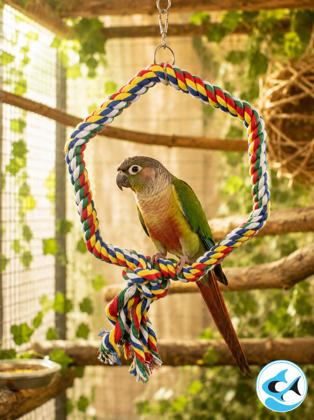 PW Hexagonal Rainbow Rope Swing Bird Toy