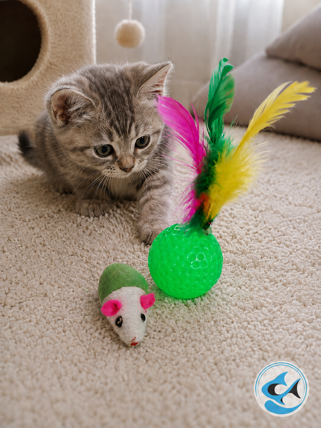 CP Small Cat Toy Green Ball/ Green Mouse 2pc