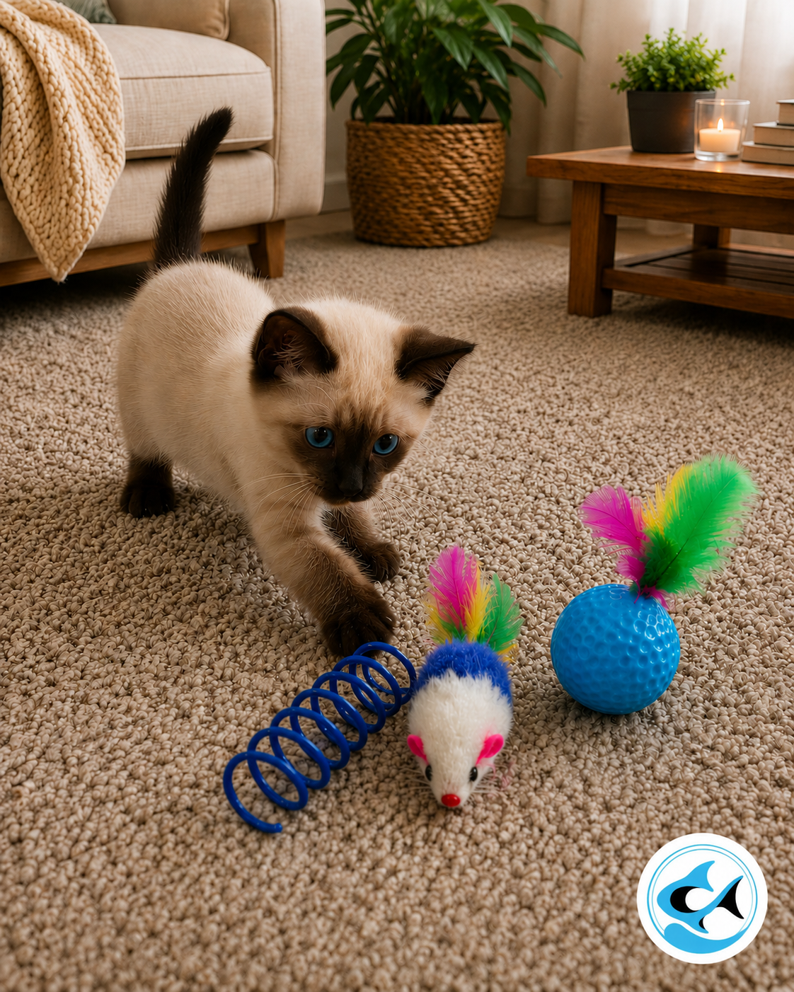 CP 3pc Cat Toys w/Spring - Blue