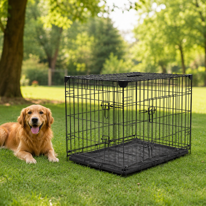 Wire Crate Double Door With Grey Bed