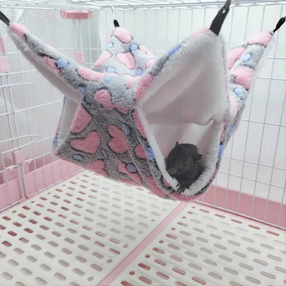 Hanging Fleece Hammock - Grey & Pink Heart Small