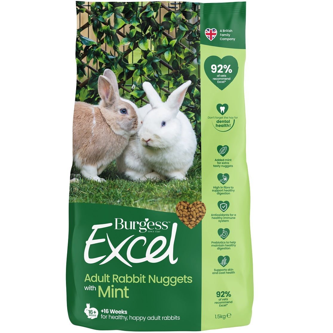 Burgess Excel Adult Rabbit Nuggets With Mint - 1.5kg